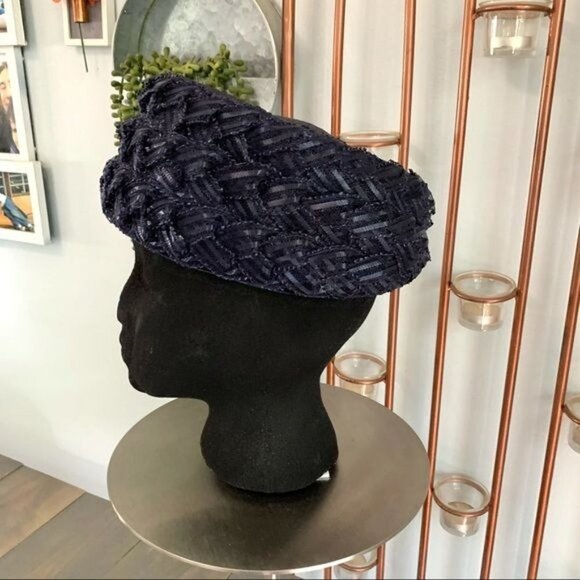 Vintage Union Made Toque Ribbon Wrapped Hat Blue main image 6